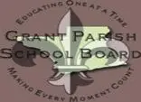 Logo of the Grant Parish School Board, featuring a fleur-de-lis symbol and the slogans "Educating one at a time" and "Making every moment count," about Louisiana Claims Administrators.