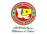 A logo of the Winn Parish School System featuring a map outline of Louisiana, a star, and the motto "All will learn whatever it takes.